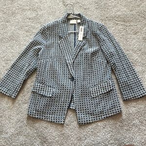 Chico’s eyelet pattern blue and white blazer 100%cotton NWT